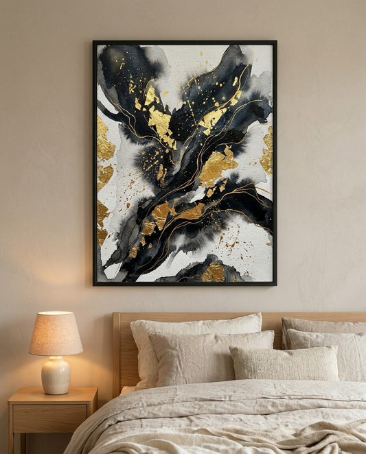 Goldrausch – Luxuriöses gerahmtes Bild in Schwarz & Gold