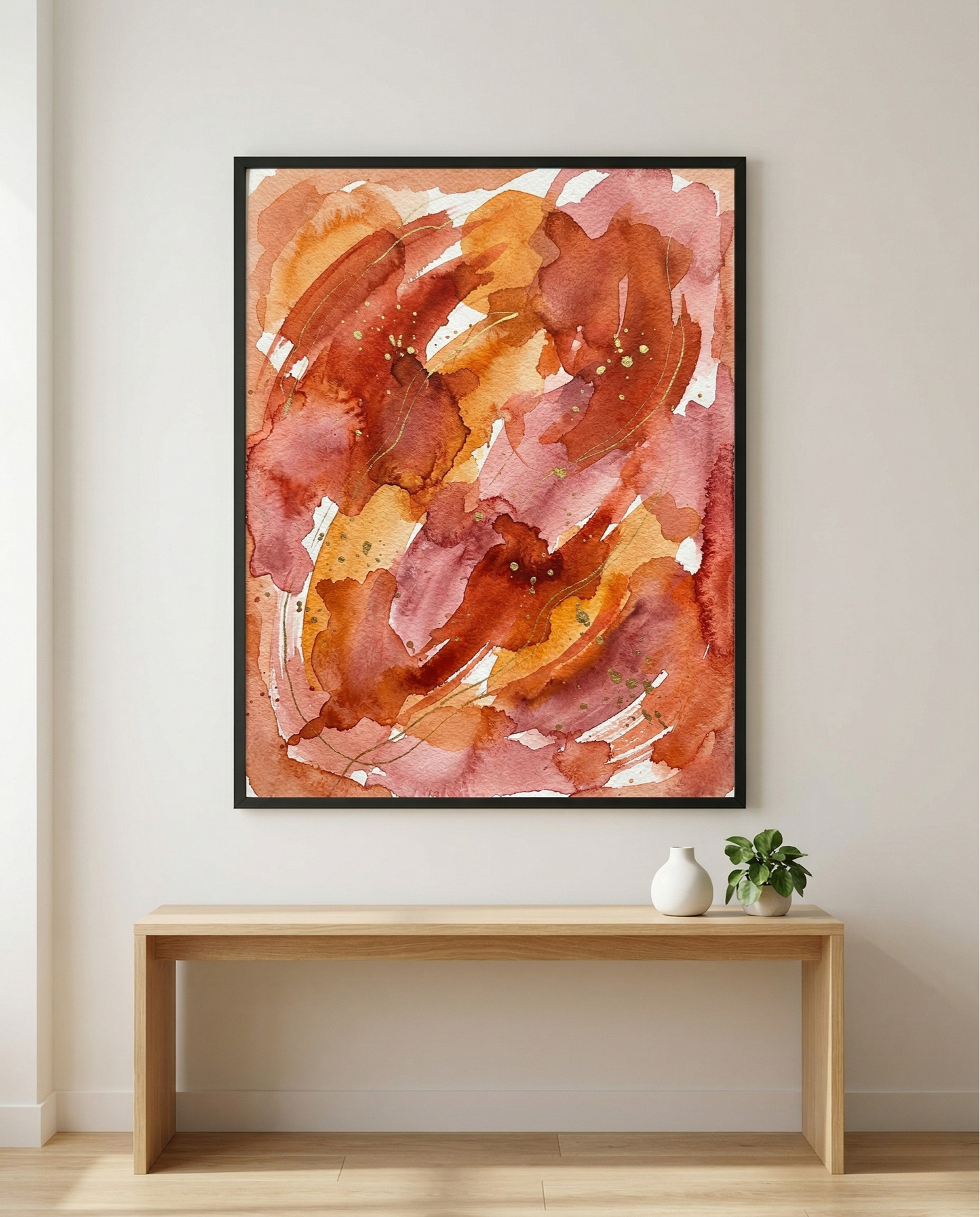 Herbstglut – Abstraktes gerahmtes Bild in Rost & Gebranntem Orange