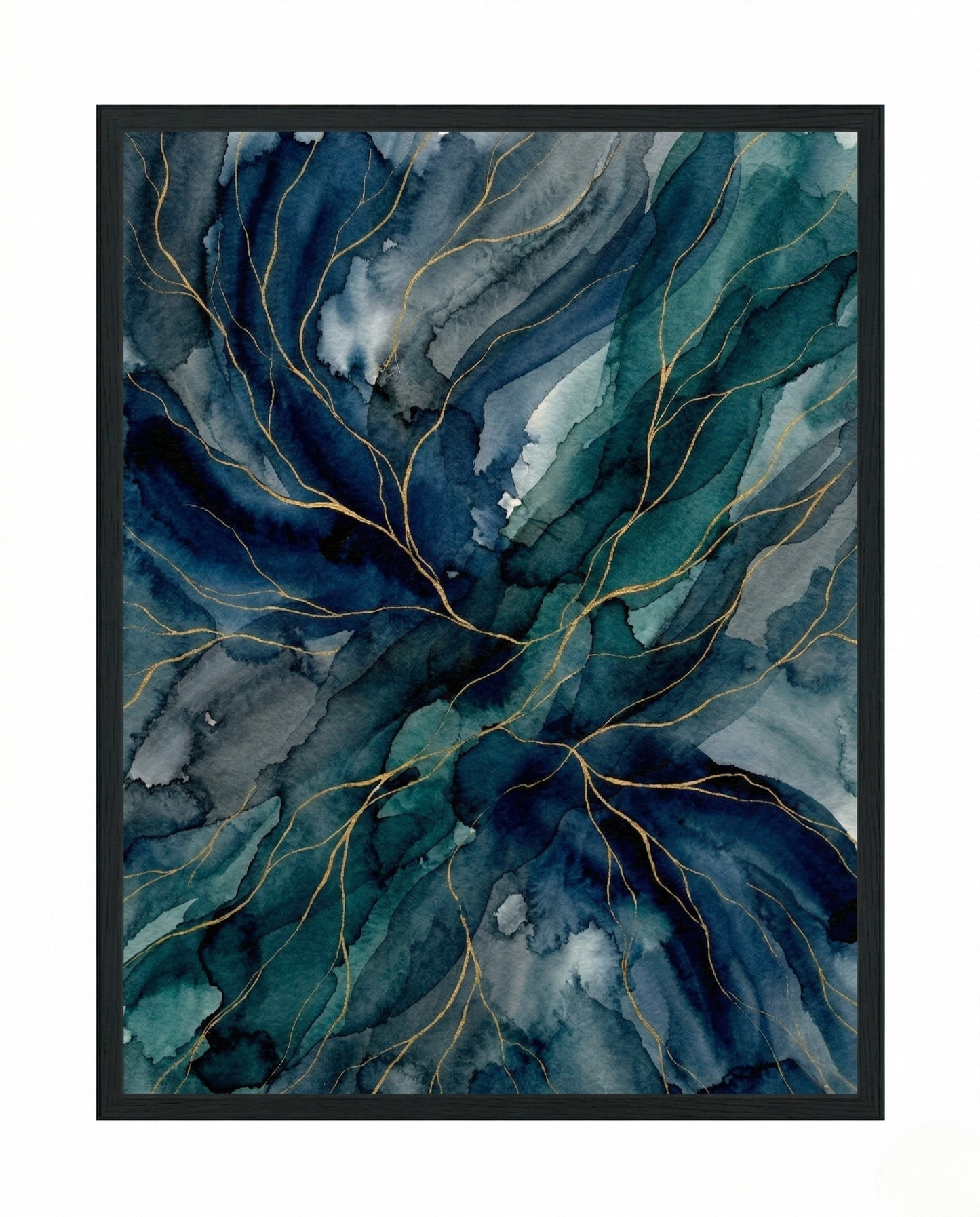 Ozeanblau – Abstraktes gerahmtes Bild in Marineblau & Petrol