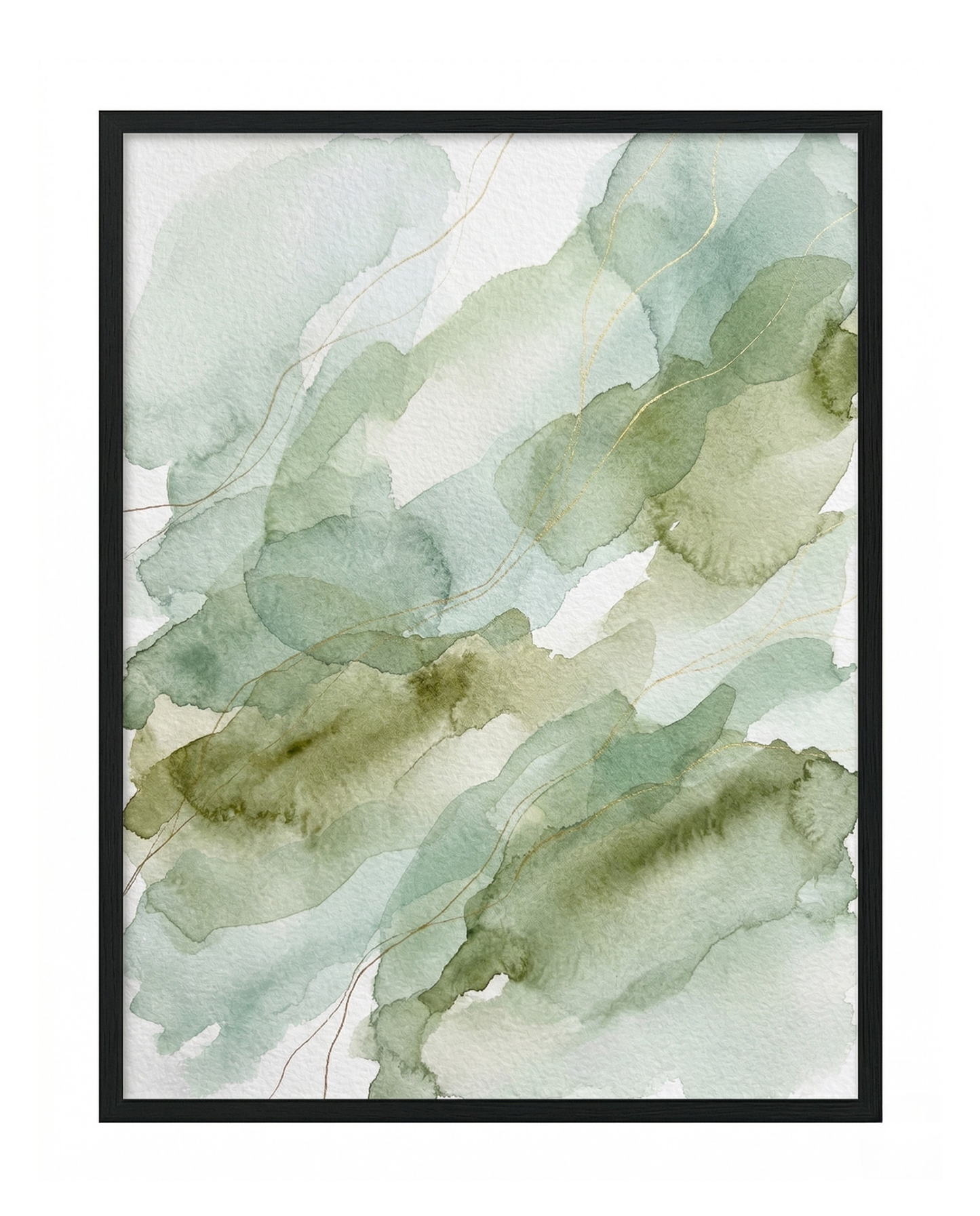 Morgentau – Aquarell-Bild in Salbei & Olive, gerahmt