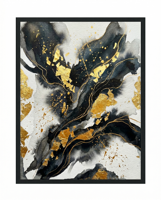 Goldrausch – Luxuriöses gerahmtes Bild in Schwarz & Gold