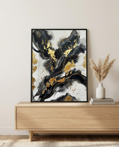 Goldrausch – Luxuriöses gerahmtes Bild in Schwarz & Gold