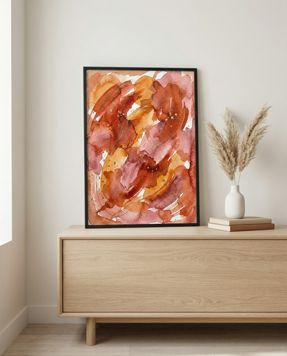 Herbstglut – Abstraktes gerahmtes Bild in Rost & Gebranntem Orange