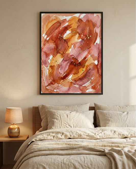 Herbstglut – Abstraktes gerahmtes Bild in Rost & Gebranntem Orange
