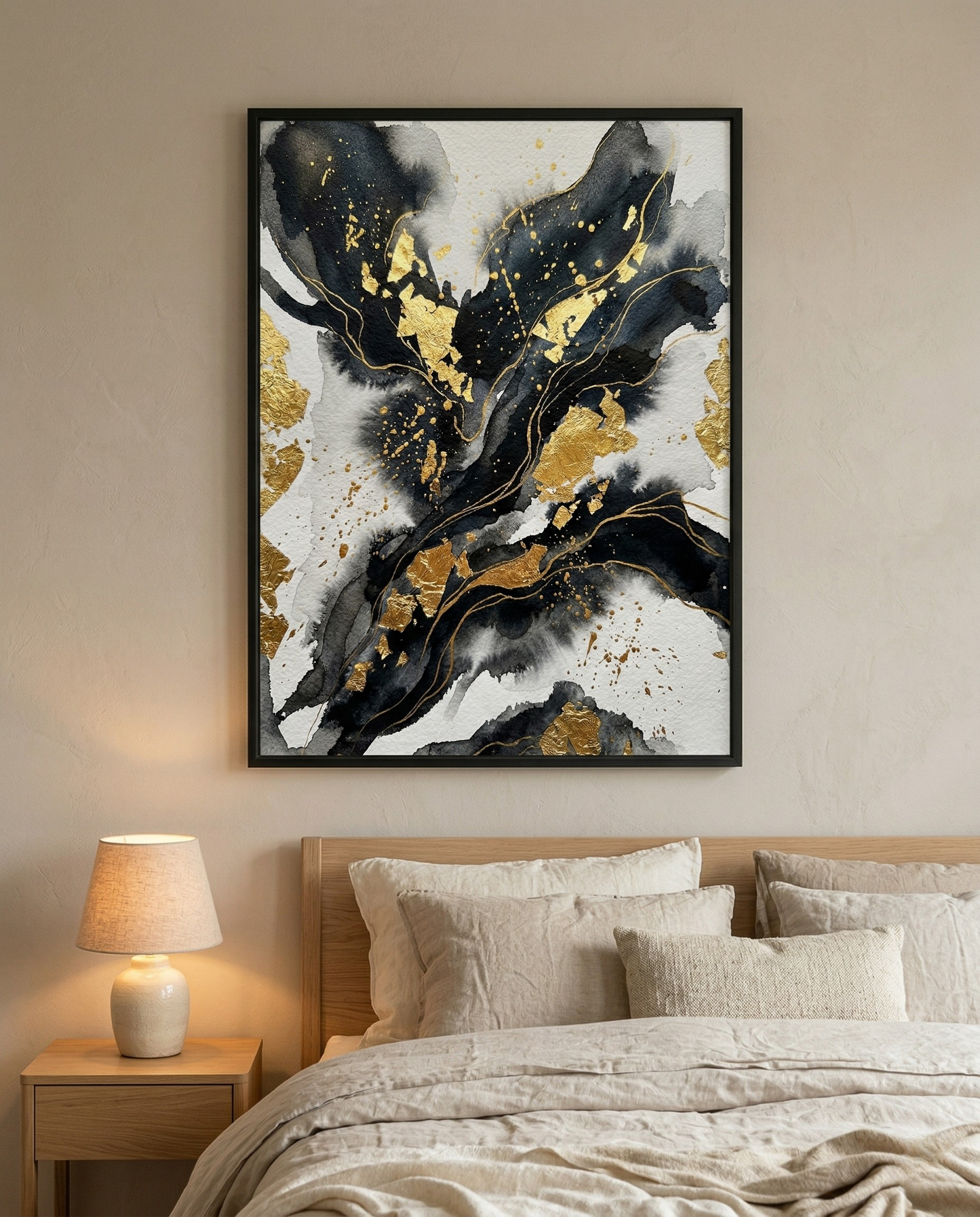 Goldrausch – Luxuriöses gerahmtes Bild in Schwarz & Gold