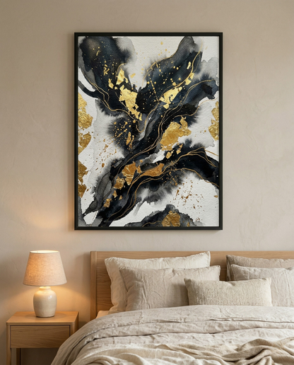 Goldrausch – Luxuriöses gerahmtes Bild in Schwarz & Gold