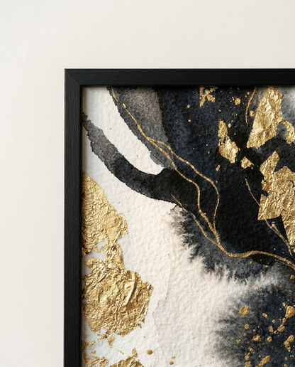 Goldrausch – Luxuriöses gerahmtes Bild in Schwarz & Gold