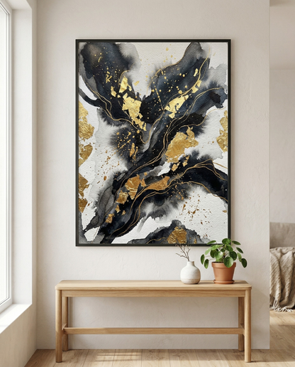 Goldrausch – Luxuriöses gerahmtes Bild in Schwarz & Gold