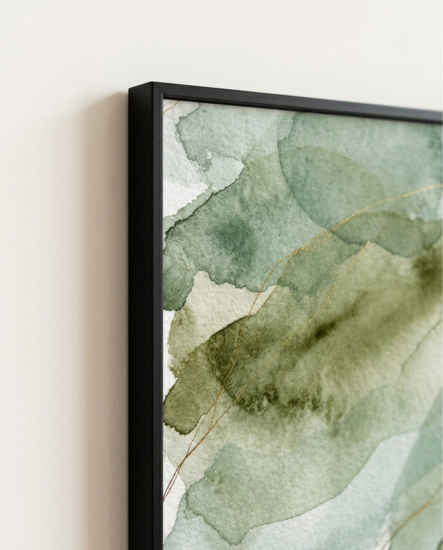 Morgentau – Aquarell-Bild in Salbei & Olive, gerahmt